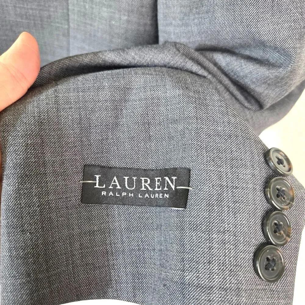 Lauren Ralph Lauren Men Gray Wool Blend Blazer Sport Coat 46R 2 Button Classic